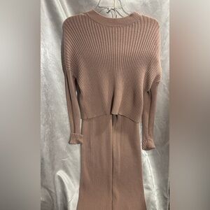 Sincerely Jules Taupe Ribbed Sweater wide leg cropped top lounge set